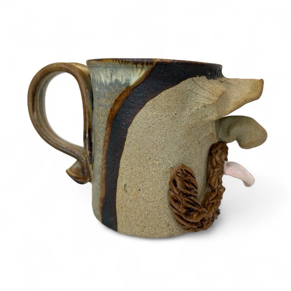 Tongue Out Mustache Funny Faced Ugly Coffee Mug Handmade Studio Art Stoneware - Picture 4 of 11